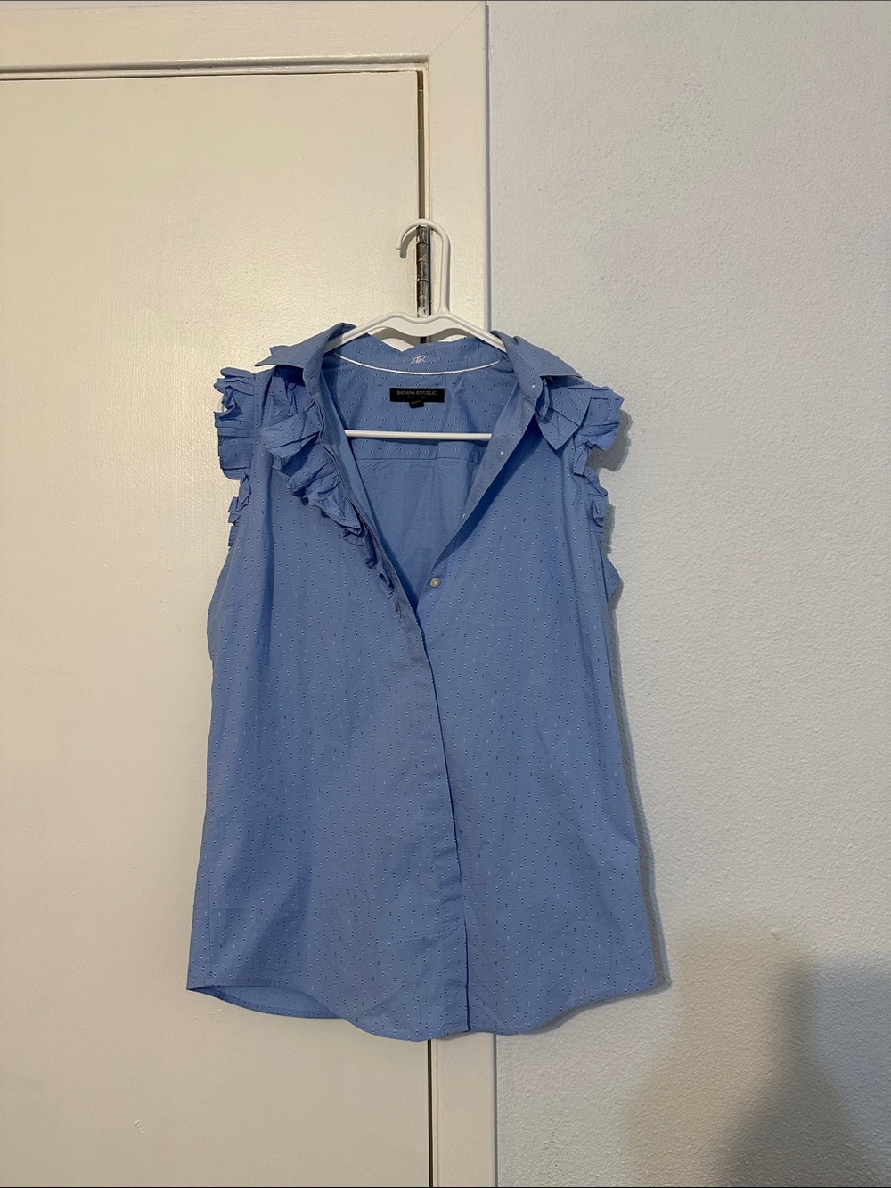 Banana Republic Light Blue Ruffle Sleeve Button-Front Blouse